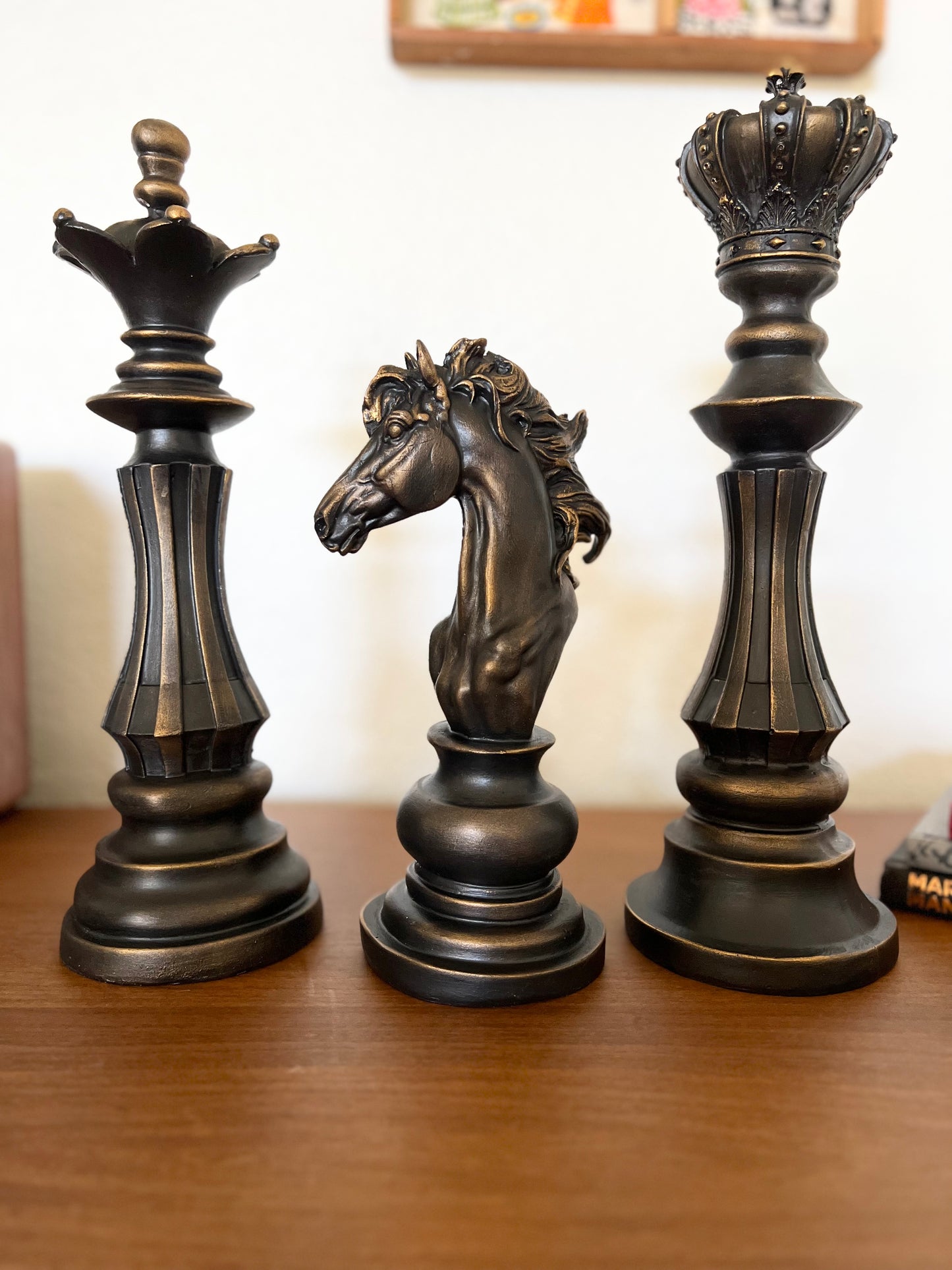 Elegant Chess Statue Set, Chess Set of 3, Knight, King, Queen