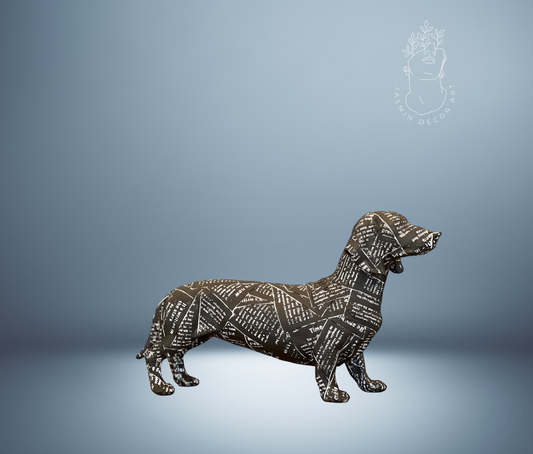 Dachshund Dog Camouflage Newspaper Art, 16" Animal Figurine
