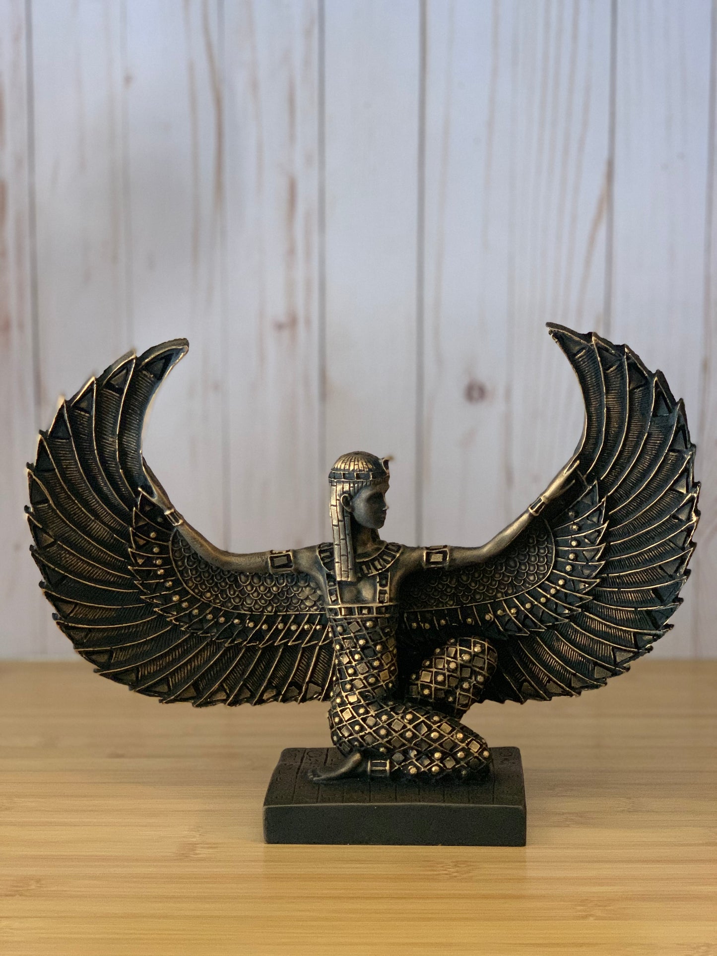 Egyptian Goddess Isis Open Wings with Gold Leaf Hand Painted Statue 2