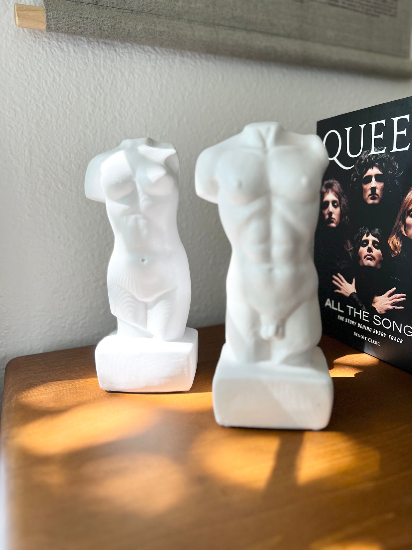 Elegant Torso Statue Set – Male & Female, White, Black, or Bronze