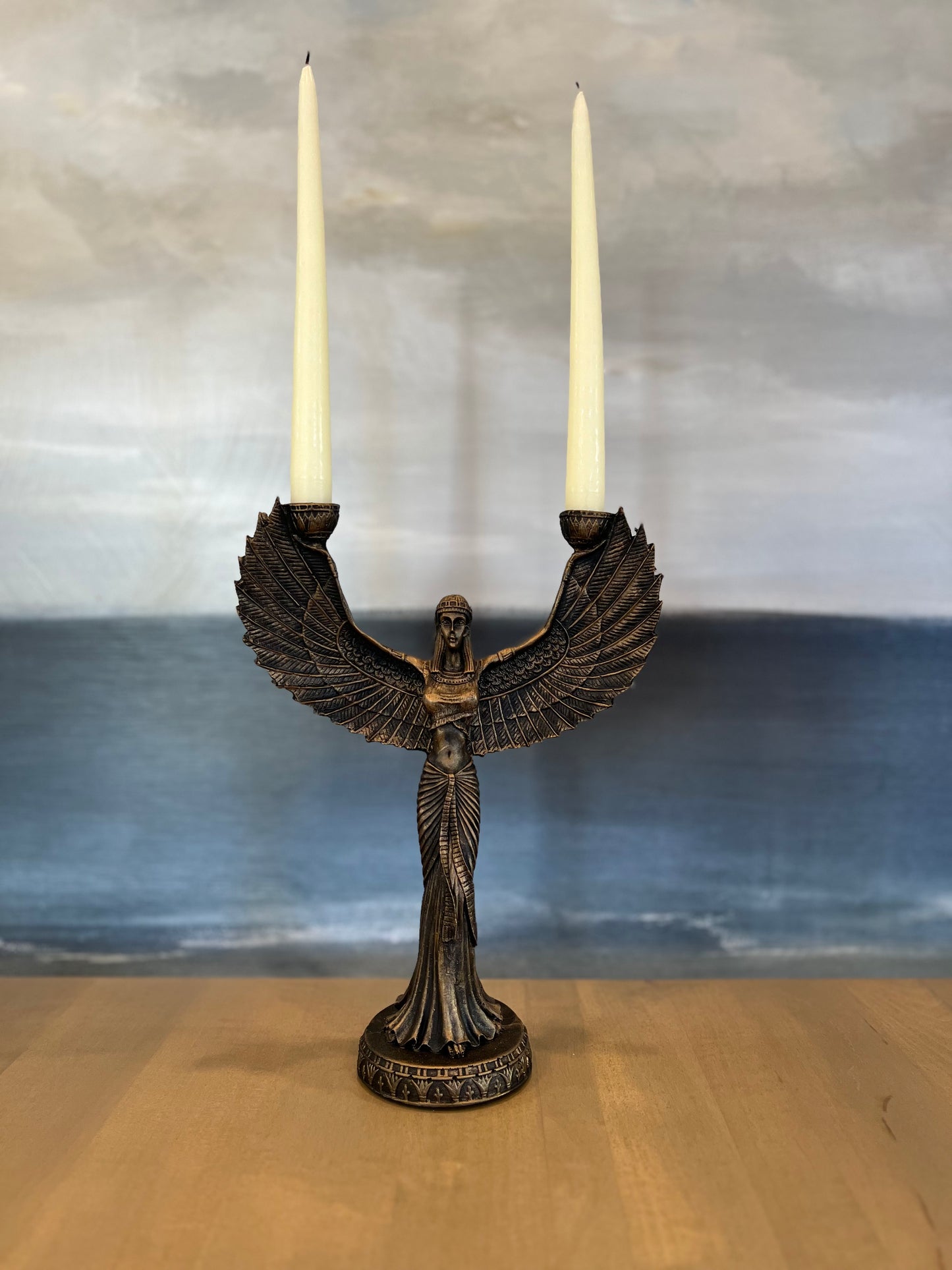Winged Isis Egyptian Bronze Candle Holder