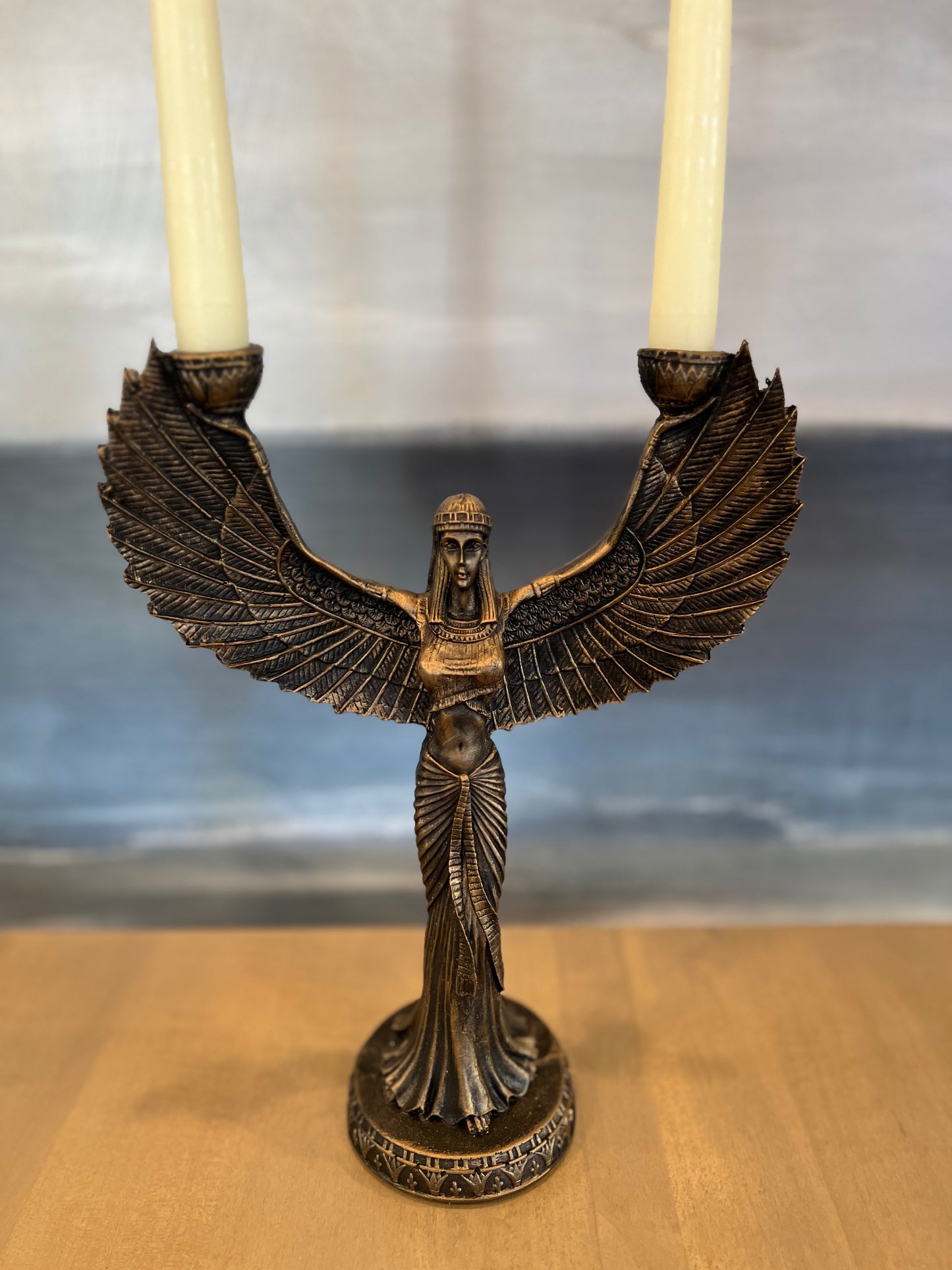 Winged Isis Egyptian Bronze Candle Holder