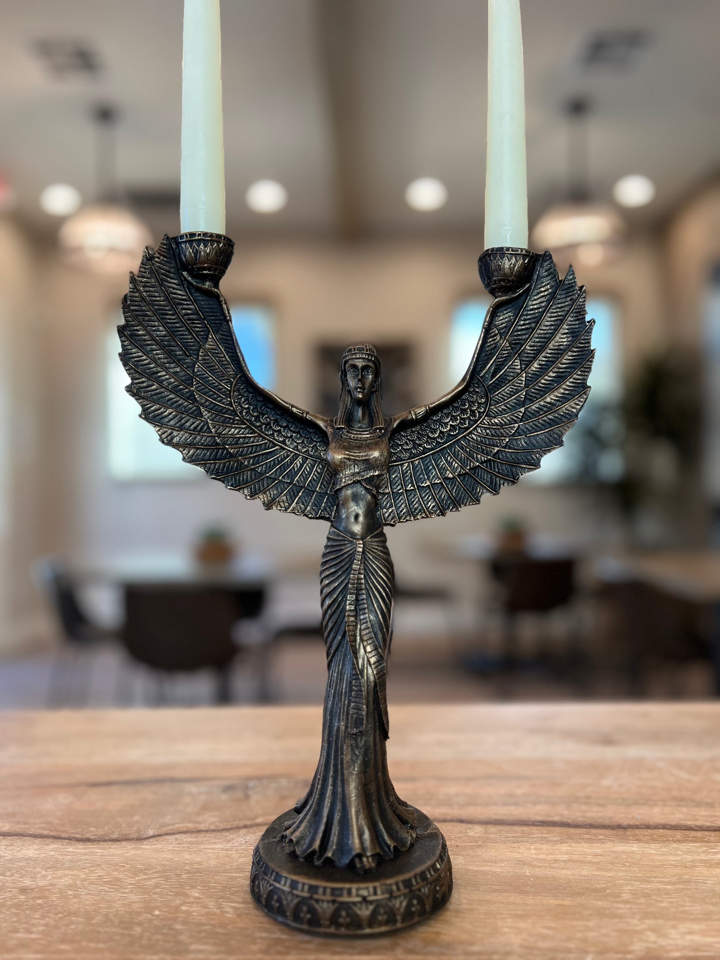 Winged Isis Egyptian Bronze Candle Holder