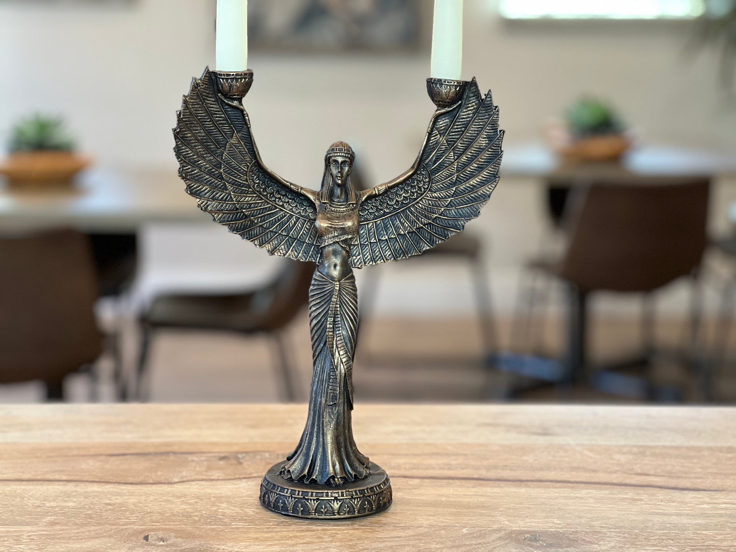 Winged Isis Egyptian Bronze Candle Holder