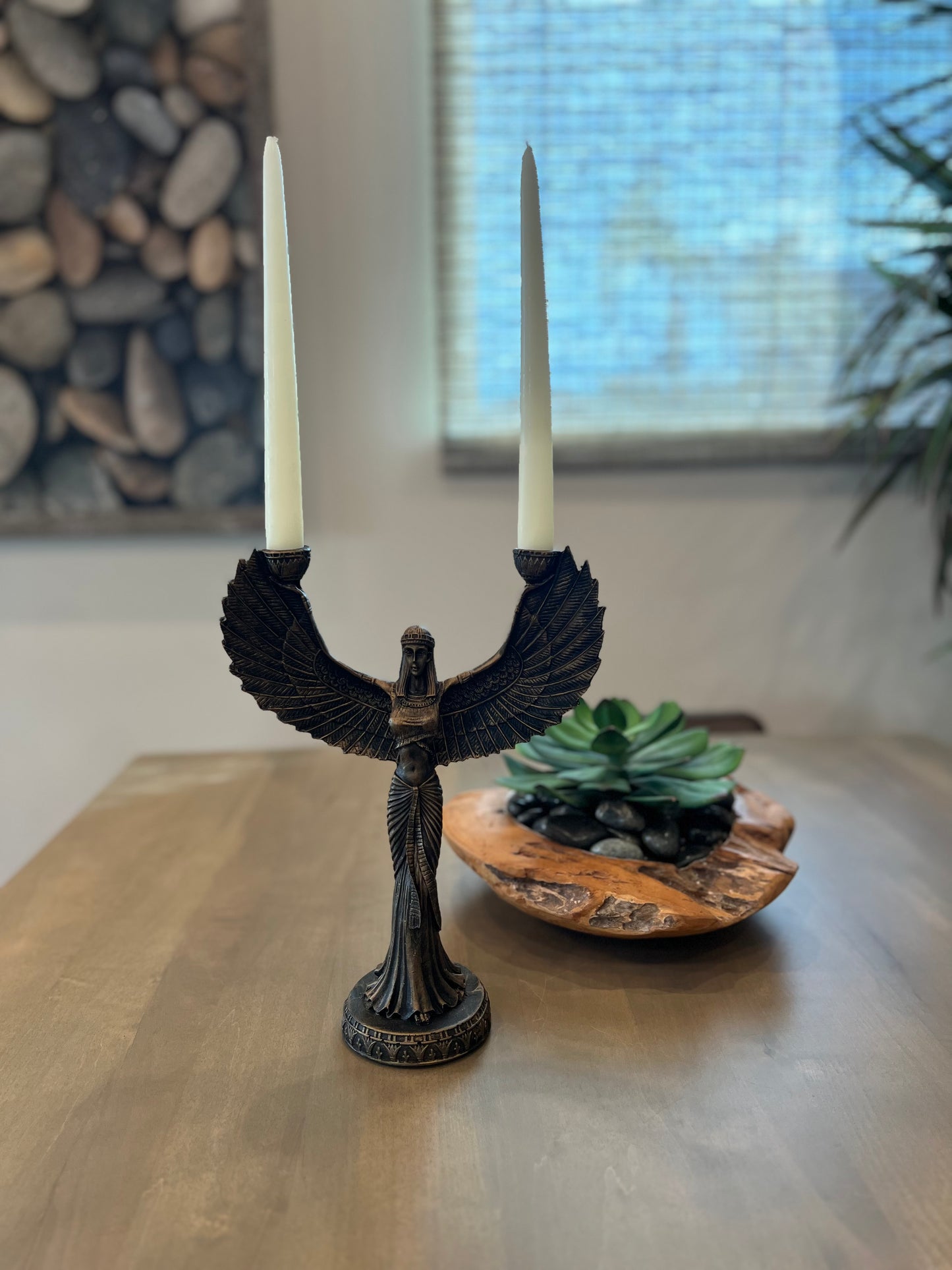 Winged Isis Egyptian Bronze Candle Holder