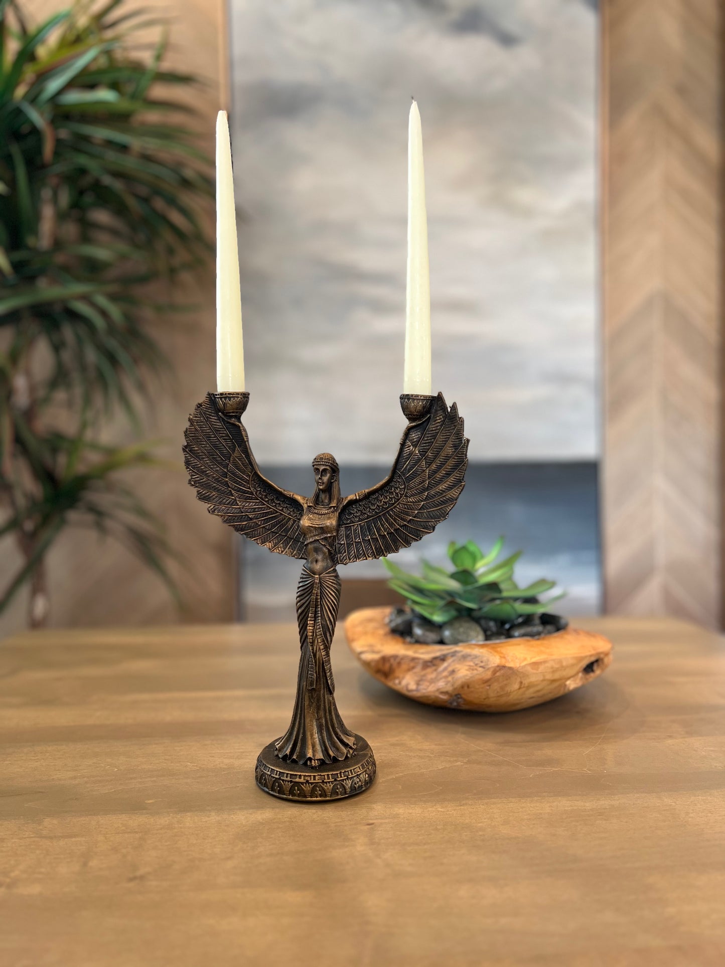 Winged Isis Egyptian Bronze Candle Holder