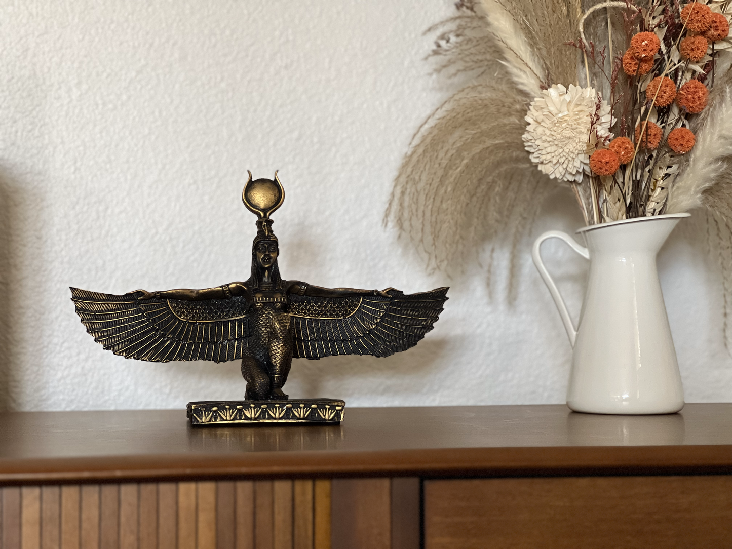 Egyptian Goddess Isis Open Wings with Gold Leaf Hand Painted Statue