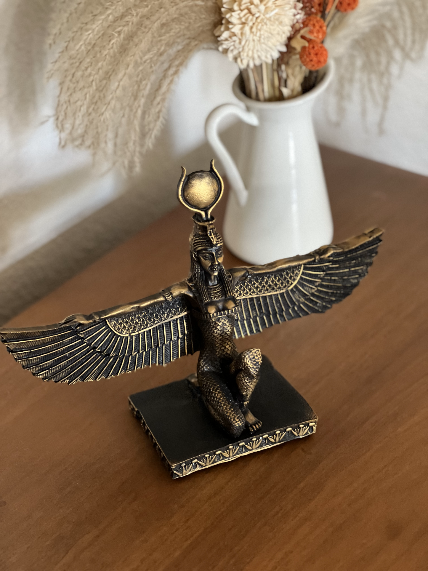 Egyptian Goddess Isis Open Wings with Gold Leaf Hand Painted Statue