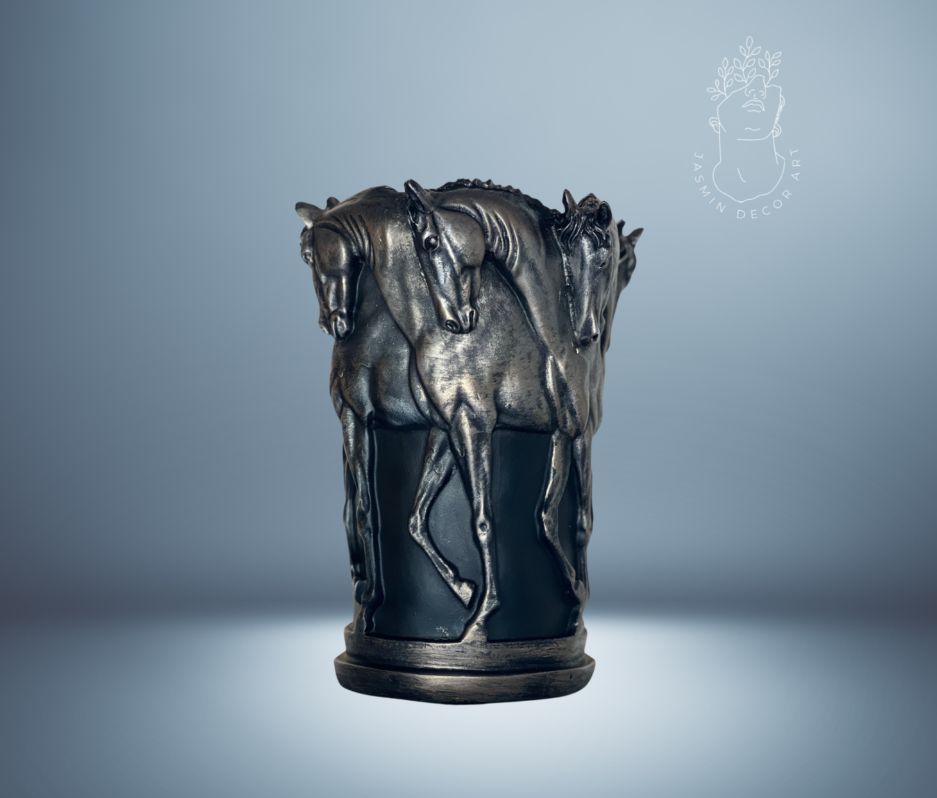 Six Stallion Horse Vase Pewter Silver | Designer Decor Piece