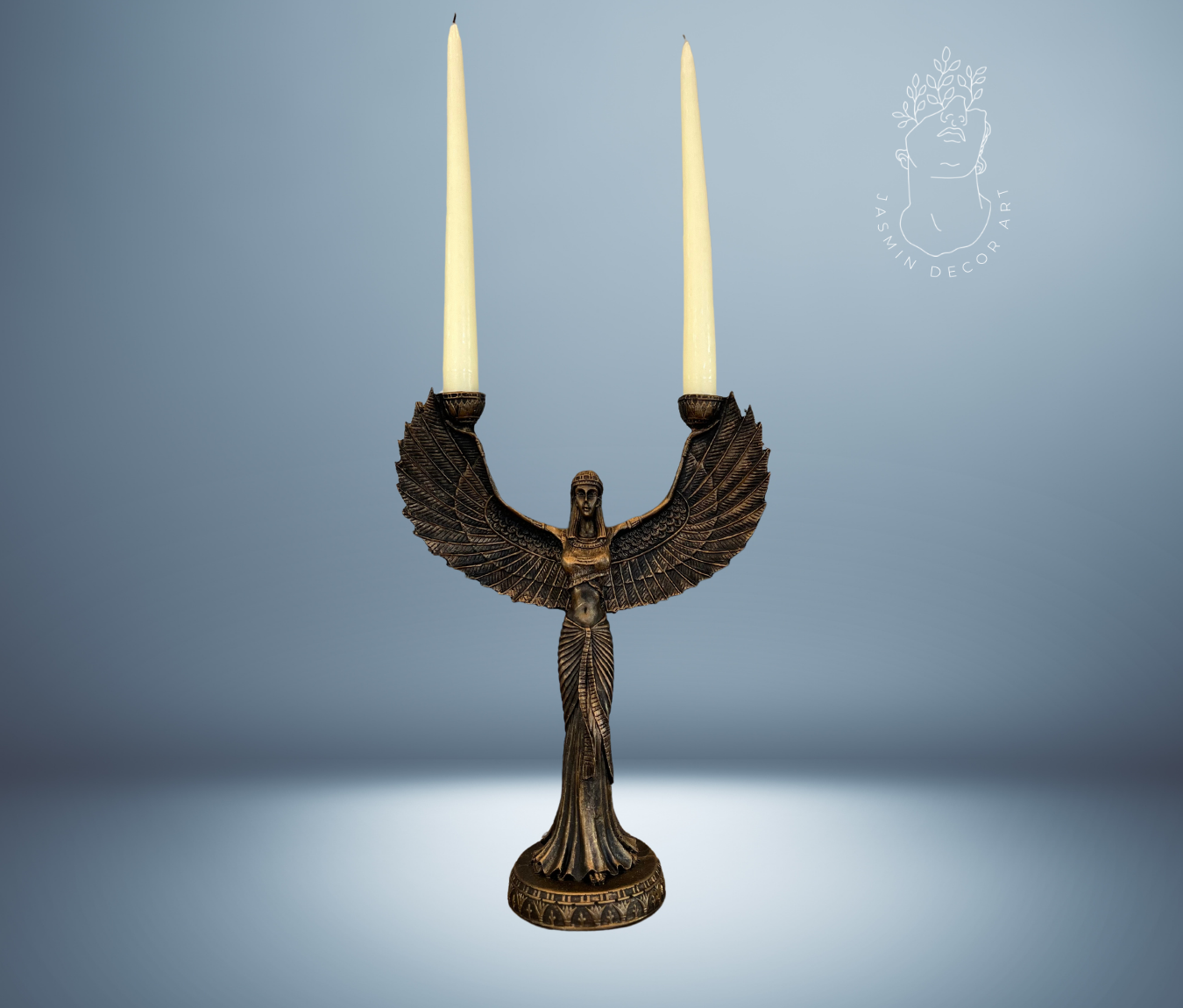 Winged Isis Egyptian Bronze Candle Holder