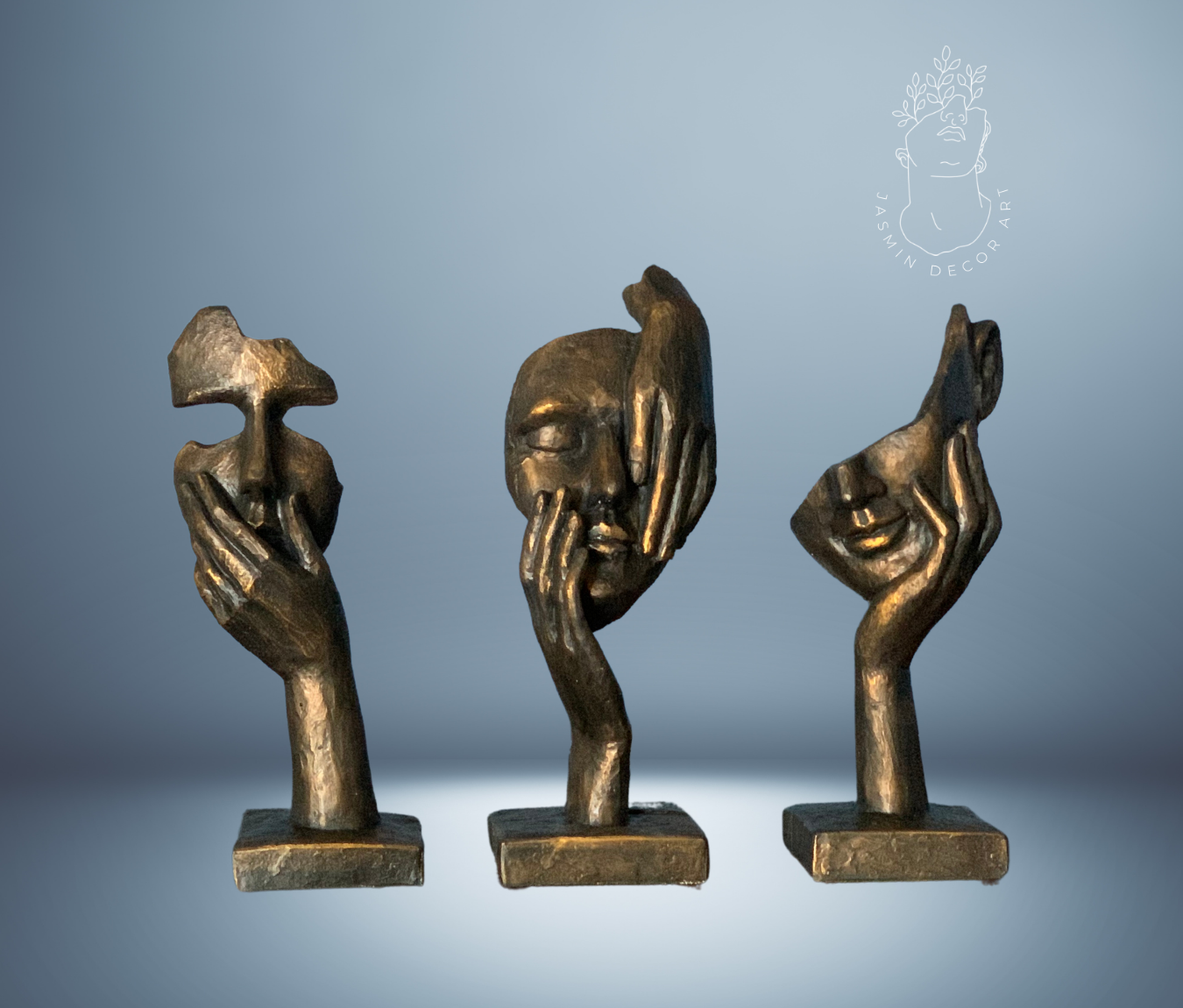 Modern hand signs woman figure face statue made of durable polystone, depicting pride and strength, perfect for home or office decor.