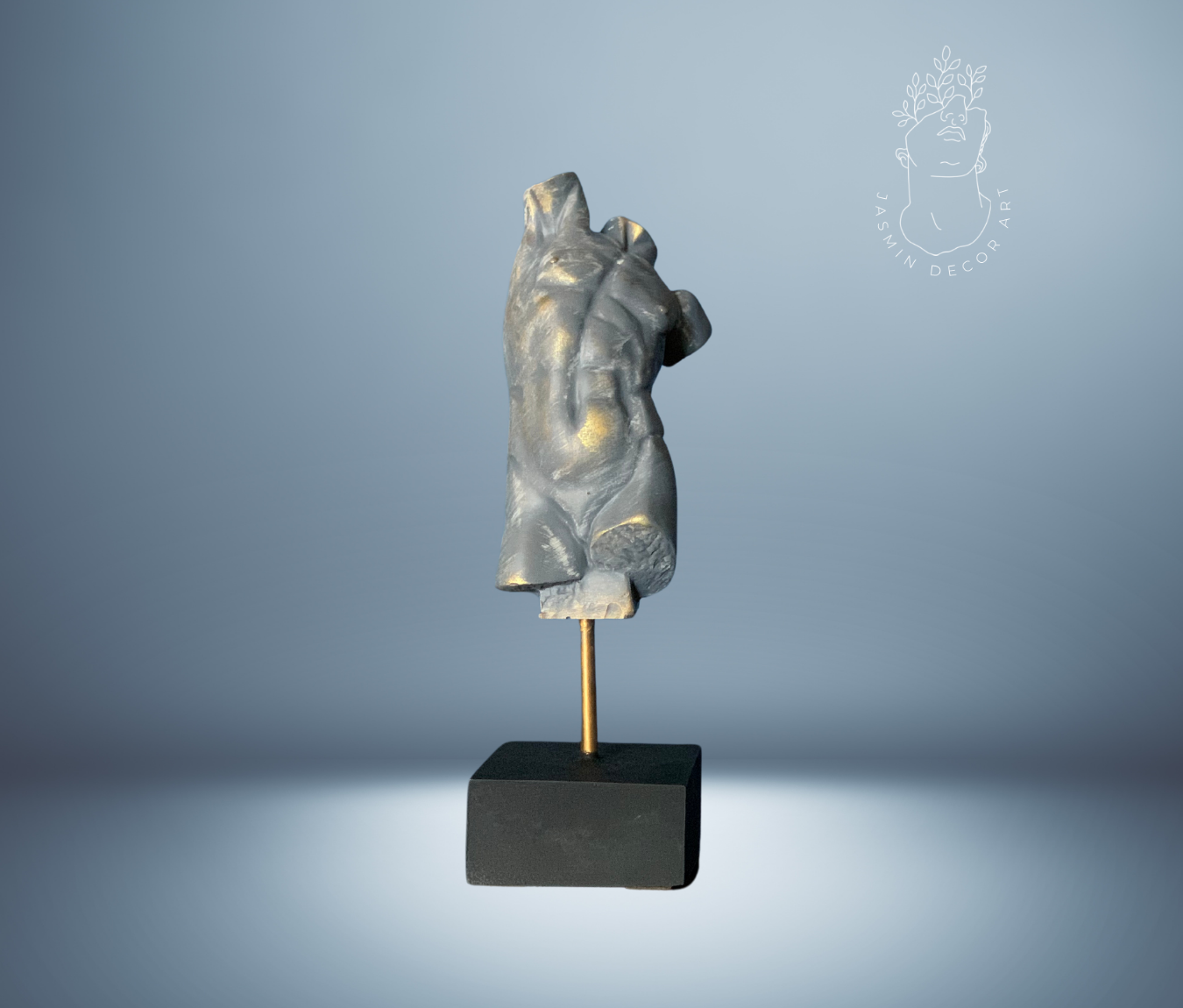 Male Torso Sculpture, Gray 12 inches