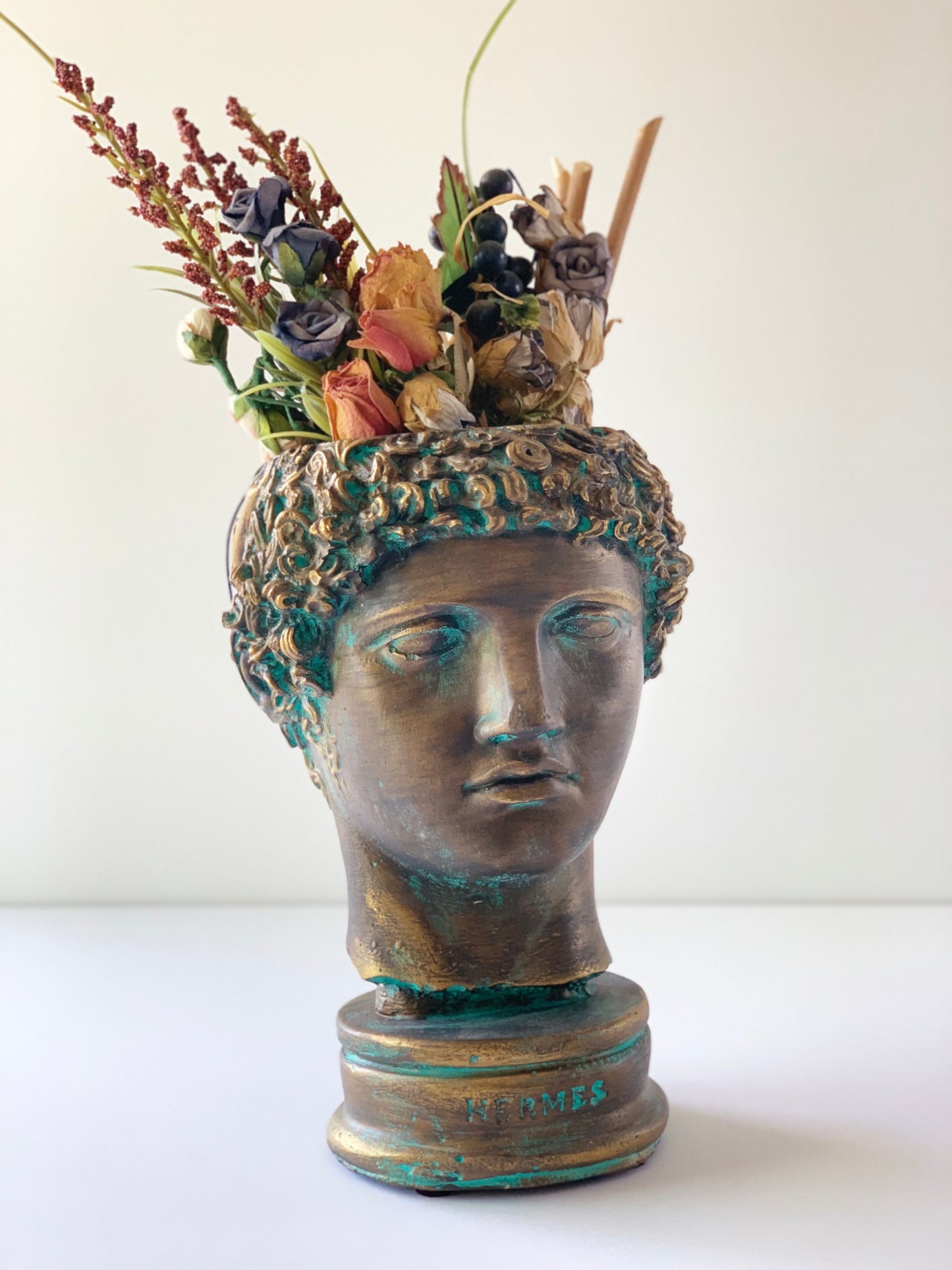 Antic God Hermes Head Statue Bust Planter