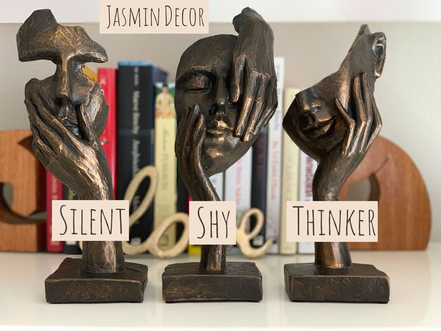 Silent, Shy and Thinker Abstract Face Statues