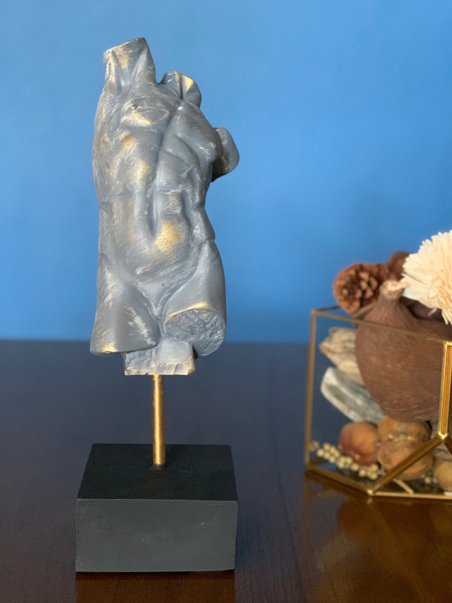 Male Torso Sculpture, 12 inches Desk Decor, Desk Statue, Bust Statue, Roman Sculpted Torso, Male Body Statue, Nude Man Body