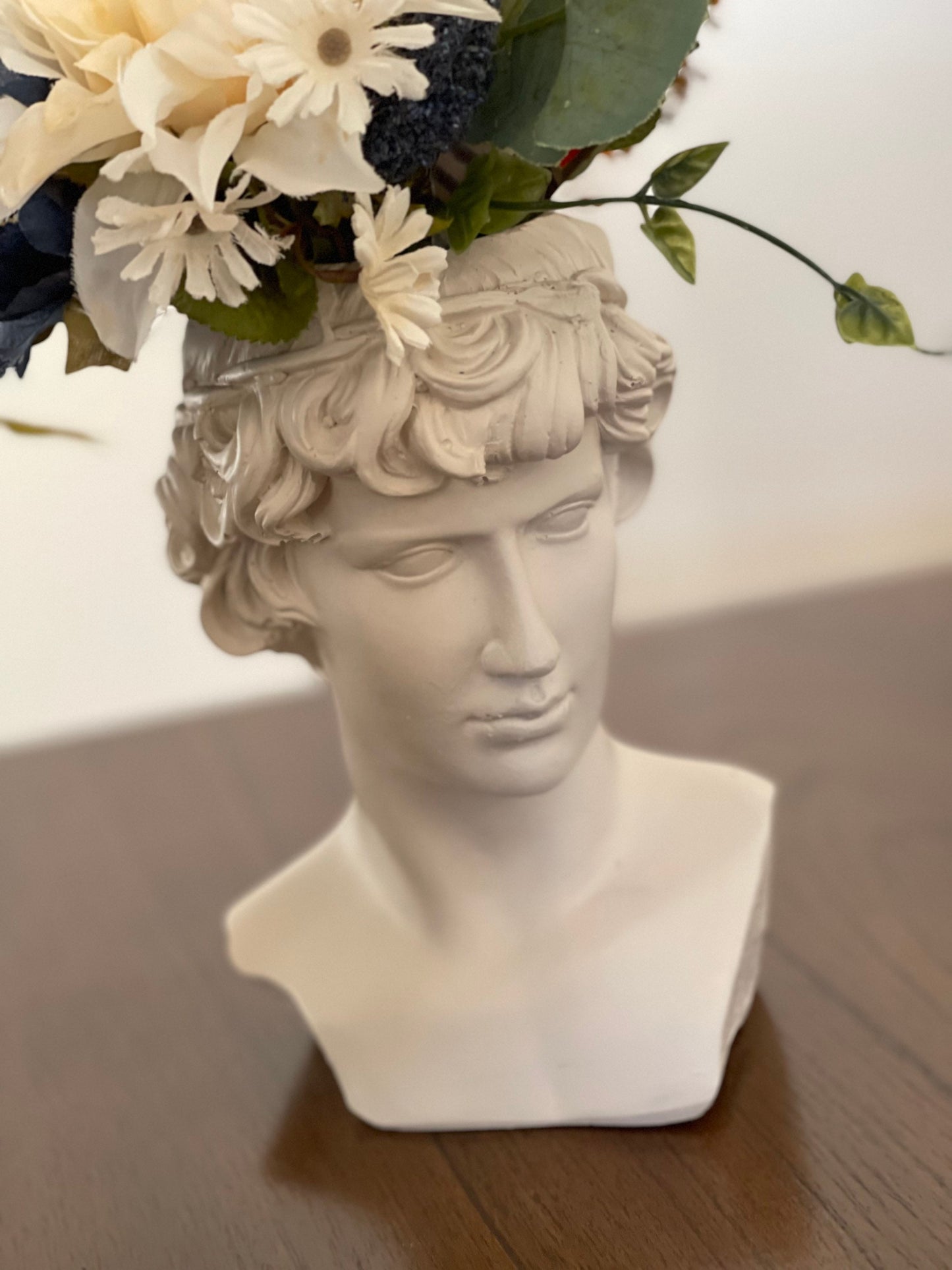 Greek Goddess Male Statue Head Planter, Flower Planter, Ancient Head Sculpture Vase, Roman Venus Vase, Ceasar Bust Planter Mother's Day Gift