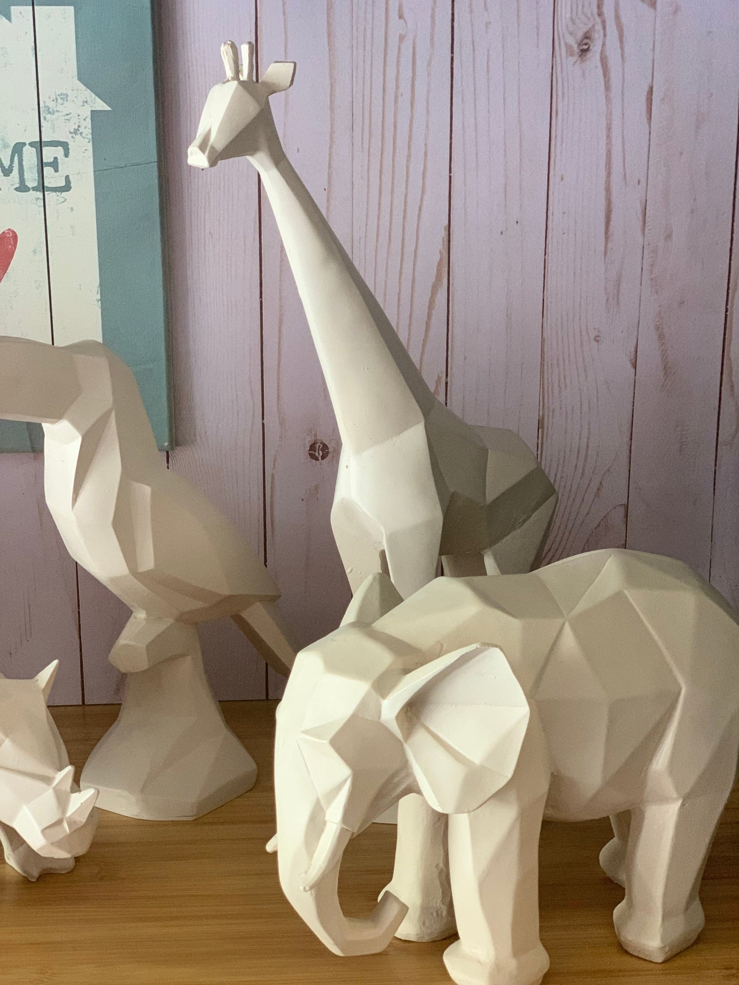 Handmade Geometrical Animal Figurine Sculptures, Giraffe, Toucan, Elephant, Rhino, Safari Jungle Concept, Baby Shower, Cubic Animal Art