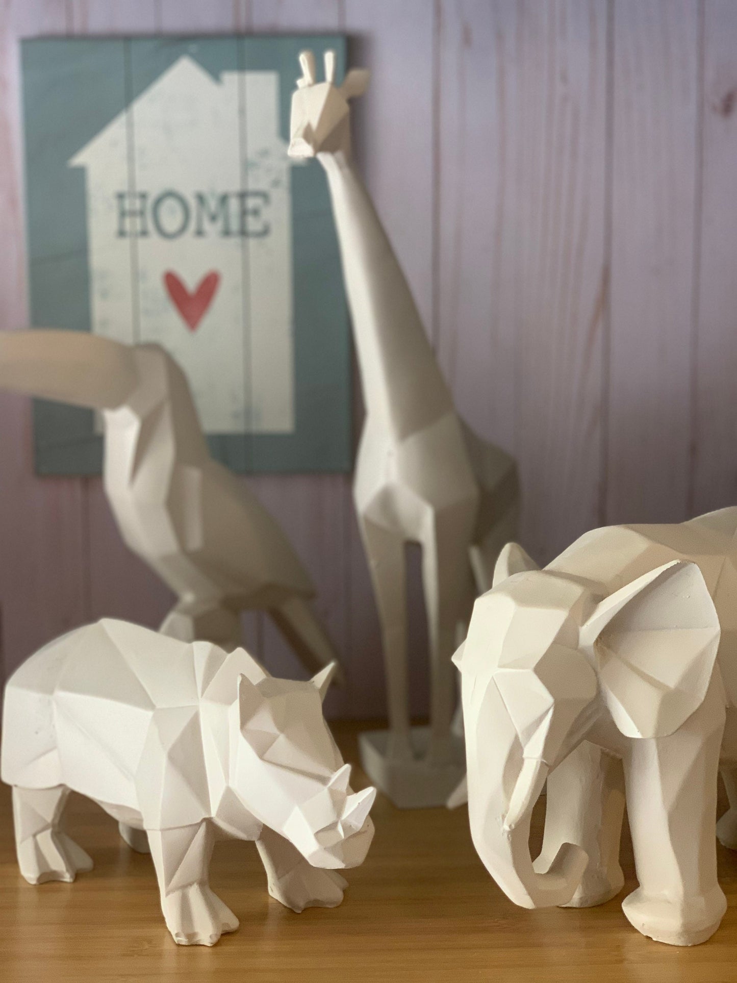 Handmade Geometrical Animal Figurine Sculptures, Giraffe, Toucan, Elephant, Rhino, Safari Jungle Concept, Baby Shower, Cubic Animal Art