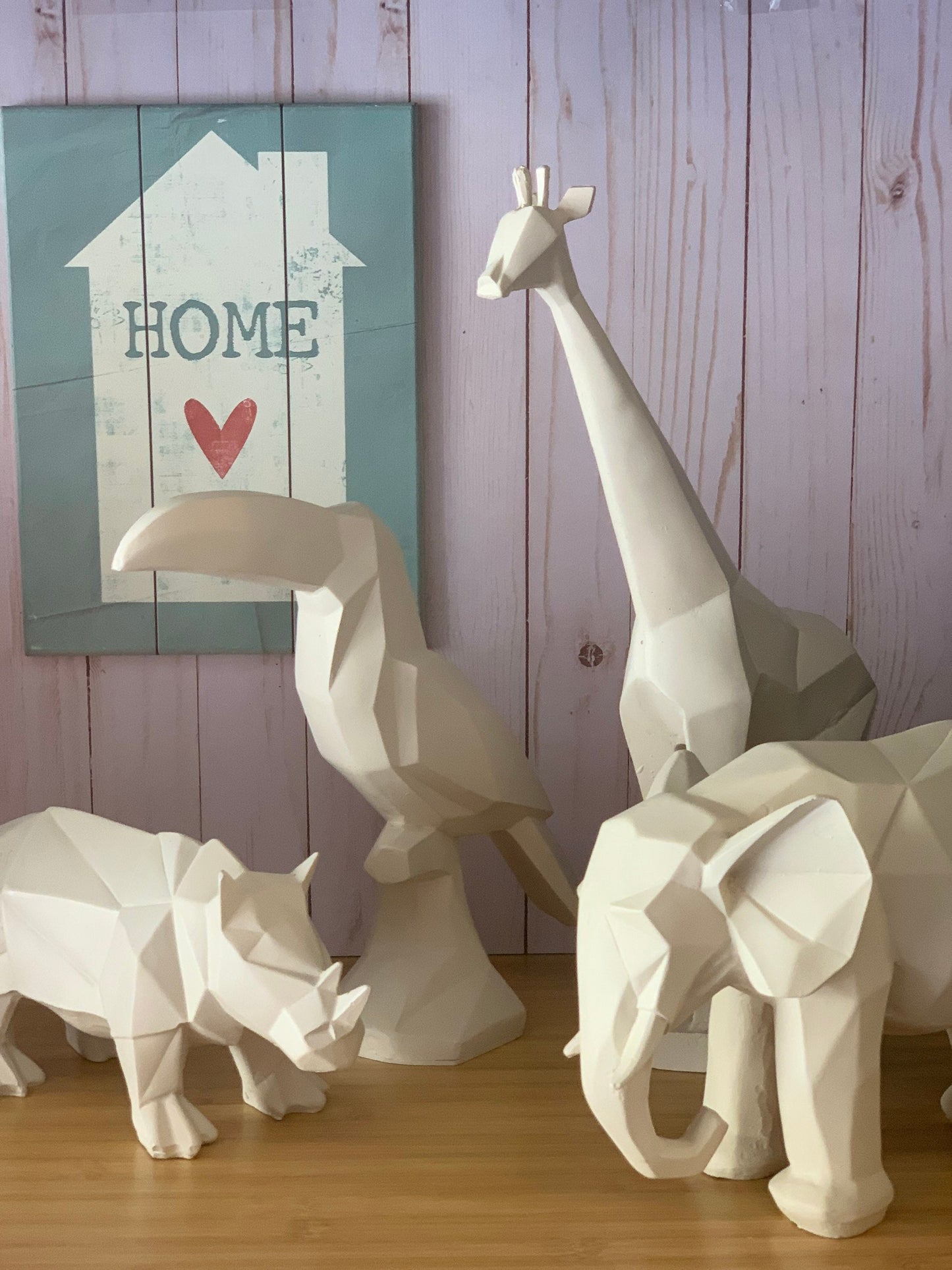Handmade Geometrical Animal Figurine Sculptures, Giraffe, Toucan, Elephant, Rhino, Safari Jungle Concept, Baby Shower, Cubic Animal Art