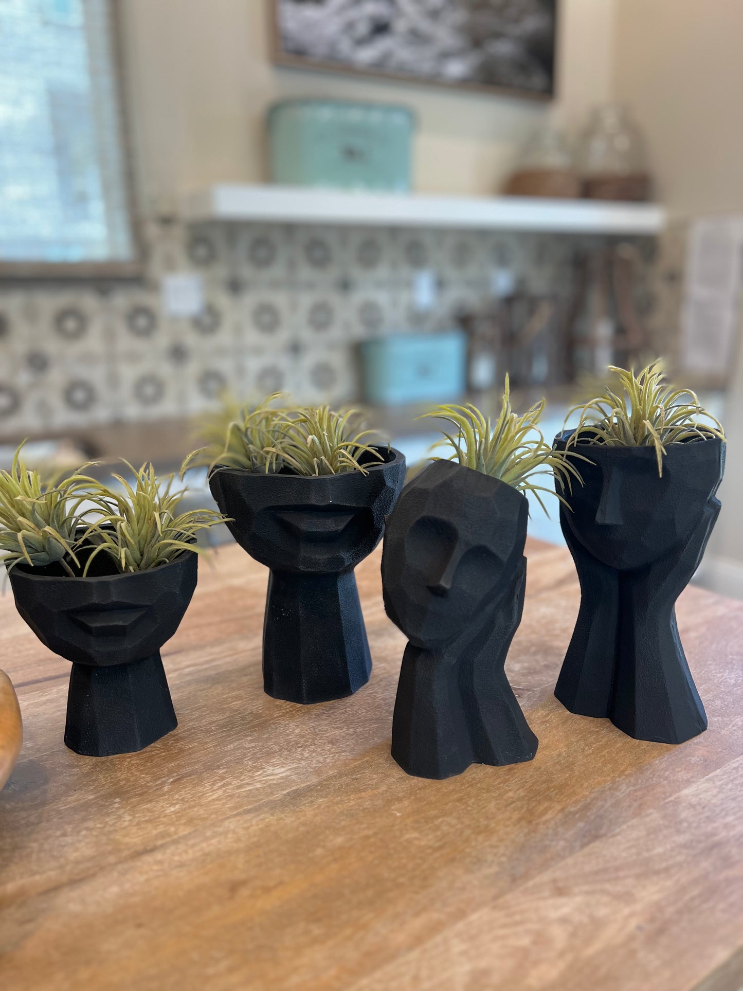 Geometric Design Face Planter, Set of 4