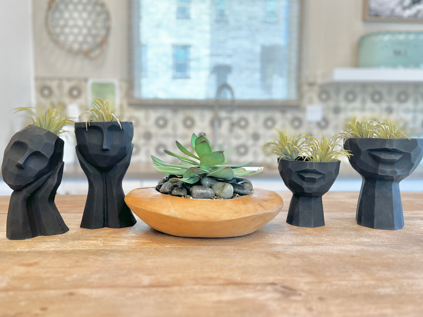 Geometric Design Face Planter, Set of 4