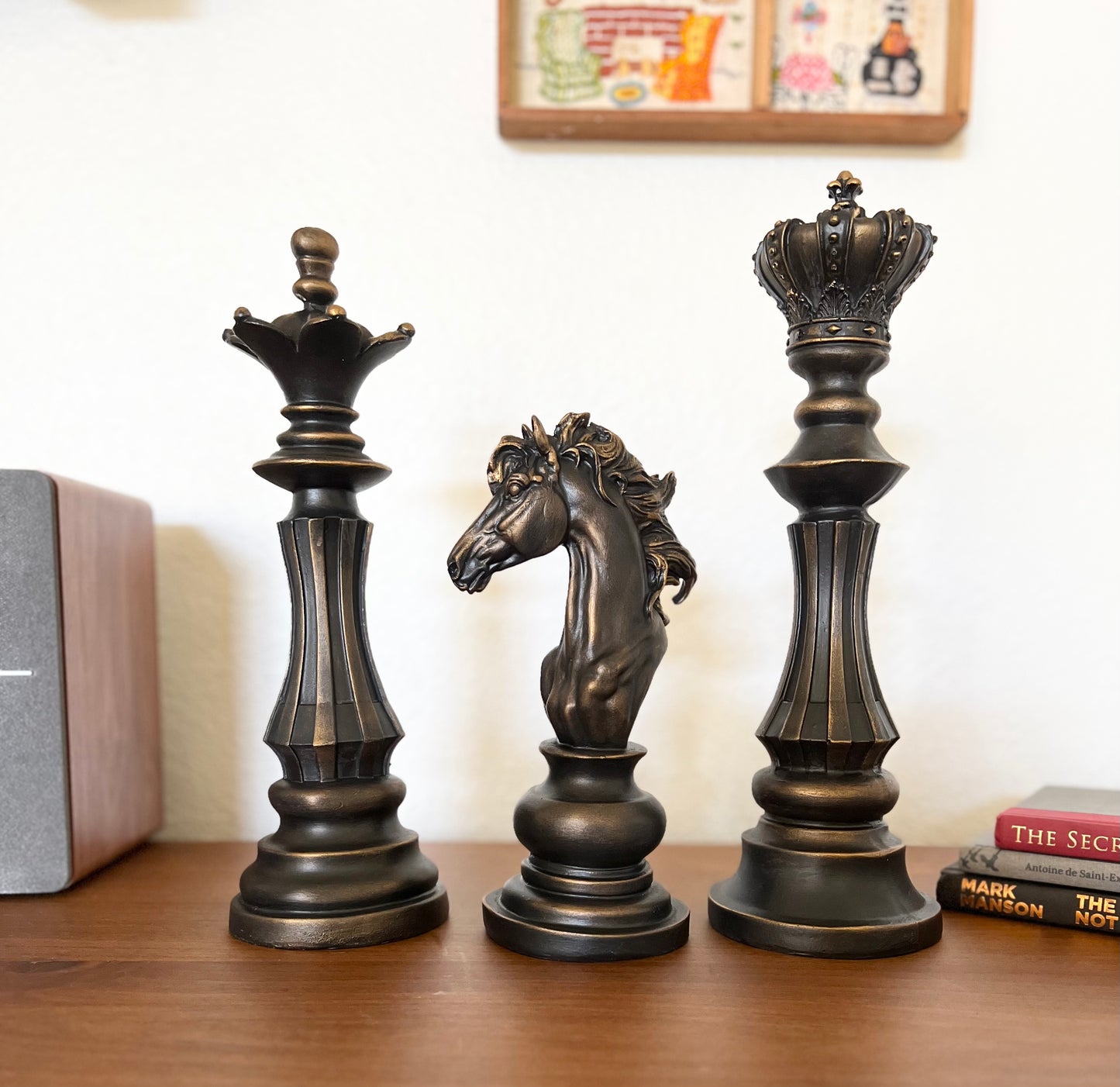 Elegant Chess Statue Set, Chess Set of 3, Knight, King, Queen