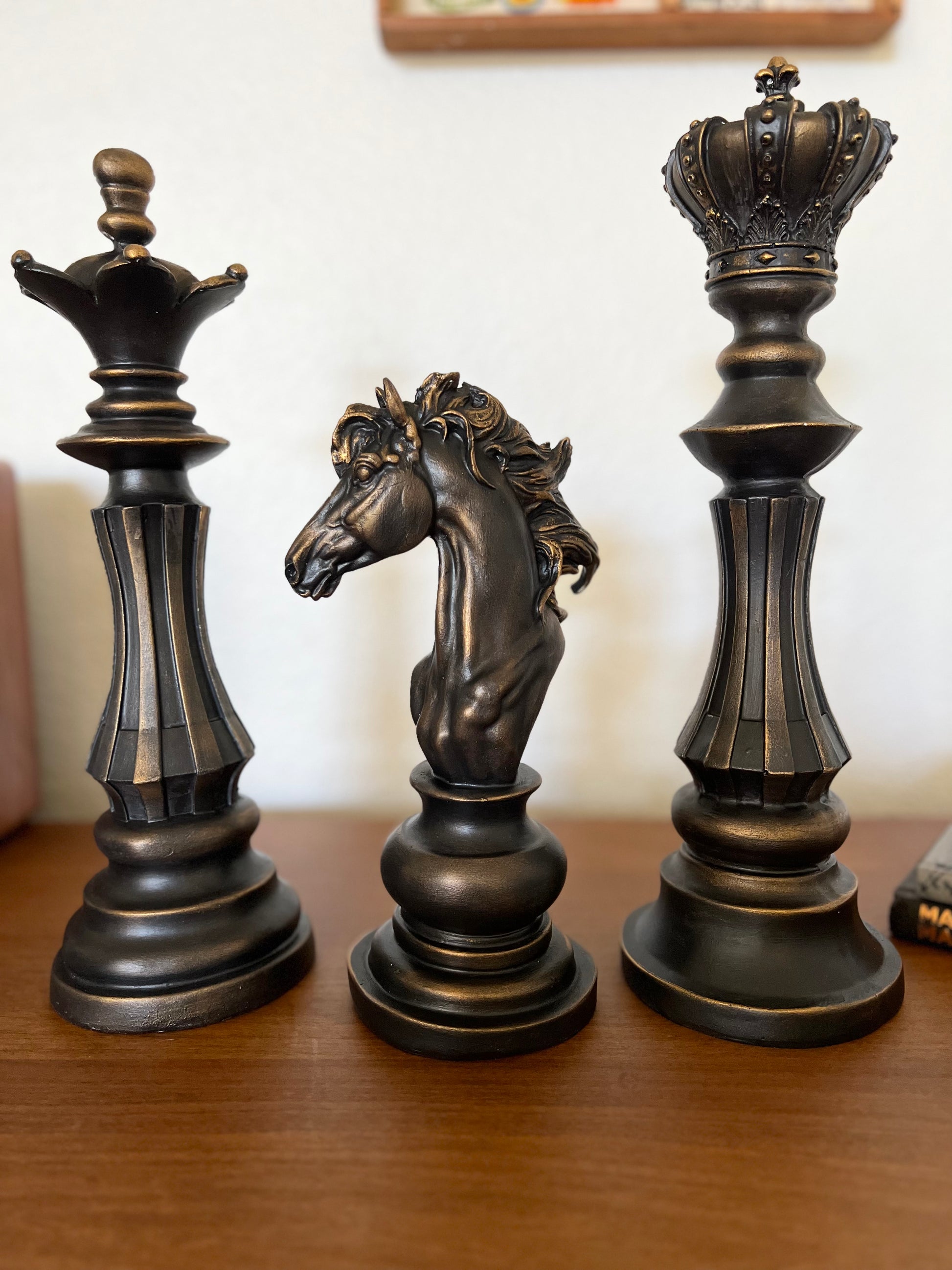 Stunning Chess Statue Set featuring a majestic knight, regal king, graceful queen, and dynamic horse, intricately detailed and crafted by skilled artisans. Perfect for chess enthusiasts and art lovers.