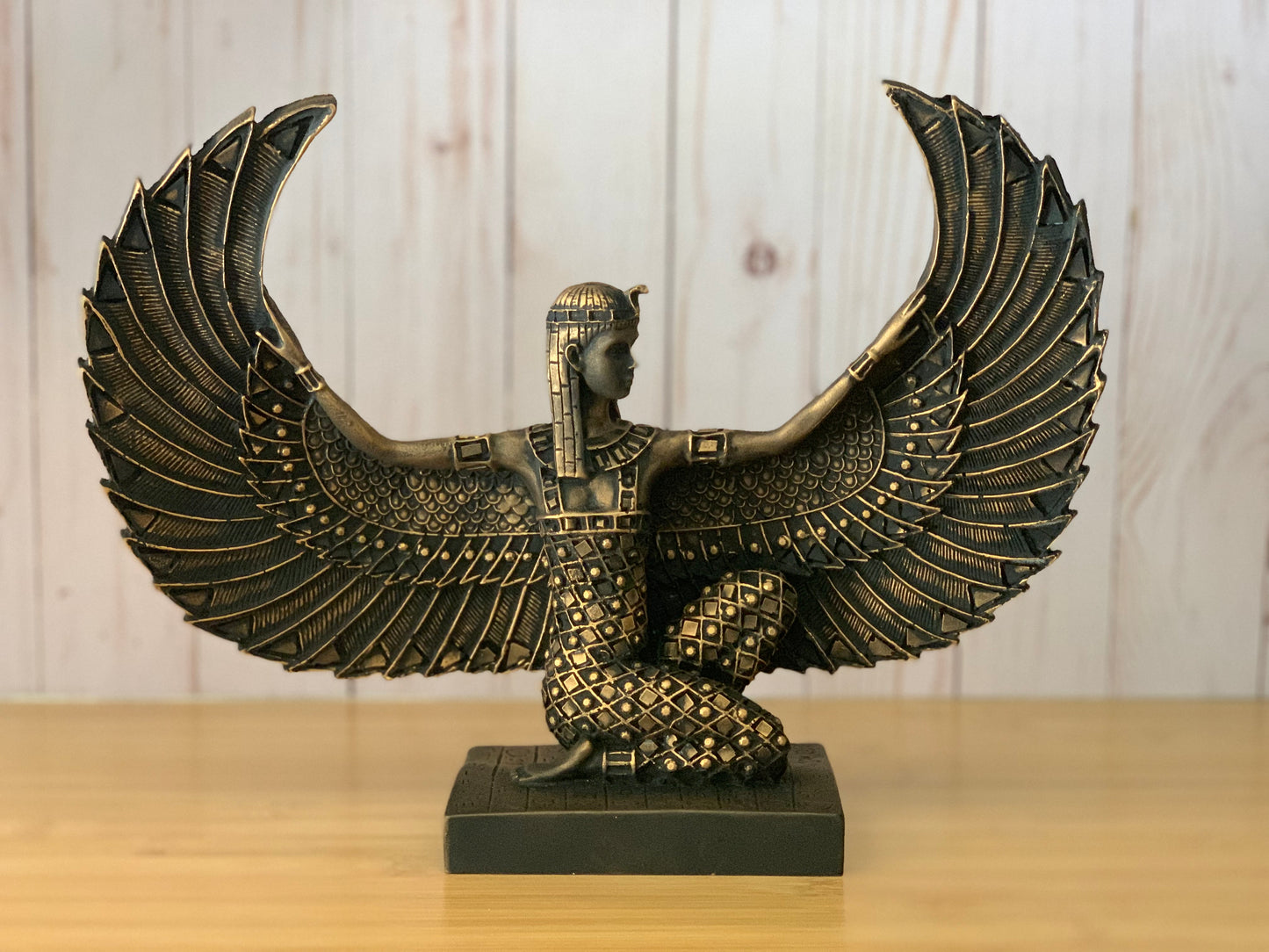 Egyptian Goddess Isis Open Wings with Gold Leaf Hand Painted Statue 2