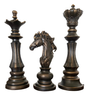 Elegant Chess Statue Set, Chess Set of 3, Knight, King, Queen