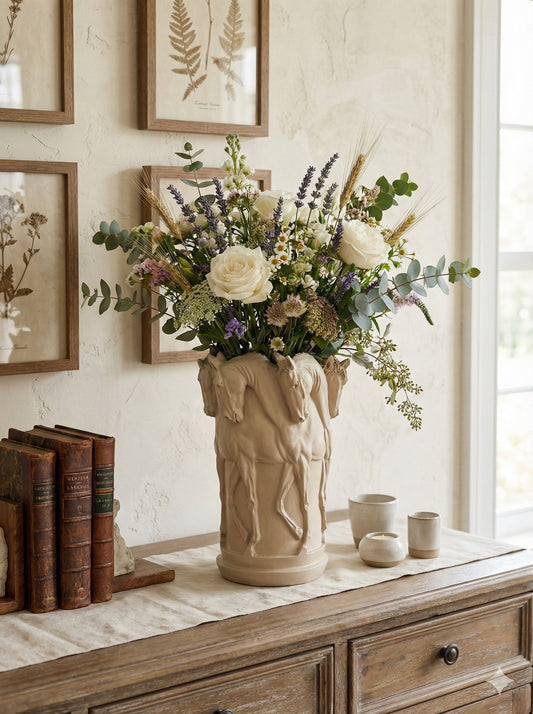 Six Stallion Horse Vase – Elegant Equestrian Centerpiece