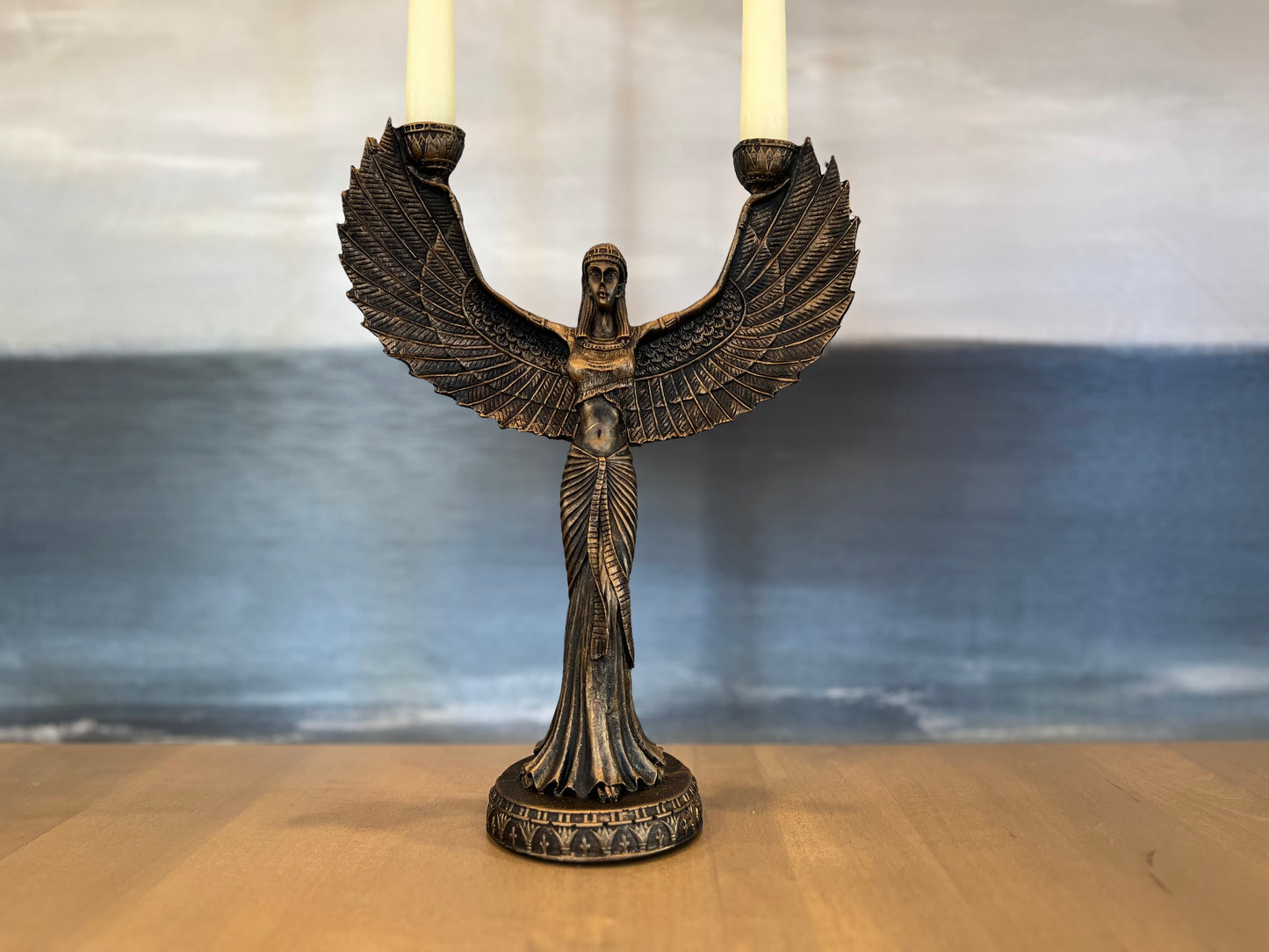 Winged Isis Egyptian Bronze Candle Holder