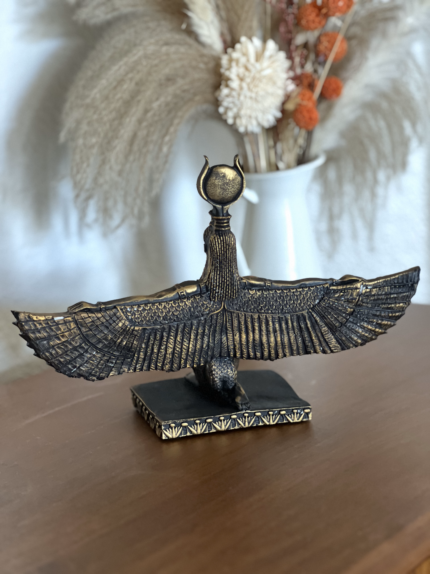 Egyptian Goddess Isis Open Wings with Gold Leaf Hand Painted Statue