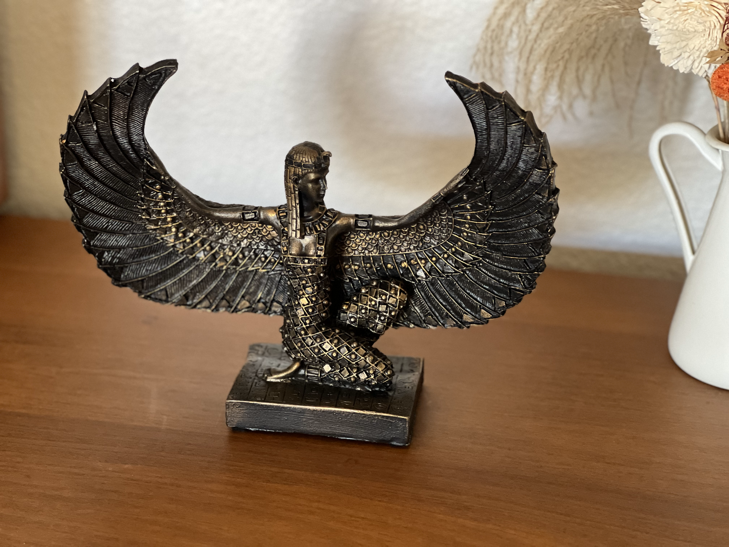 Egyptian Goddess Isis Open Wings with Gold Leaf Hand Painted Statue 2