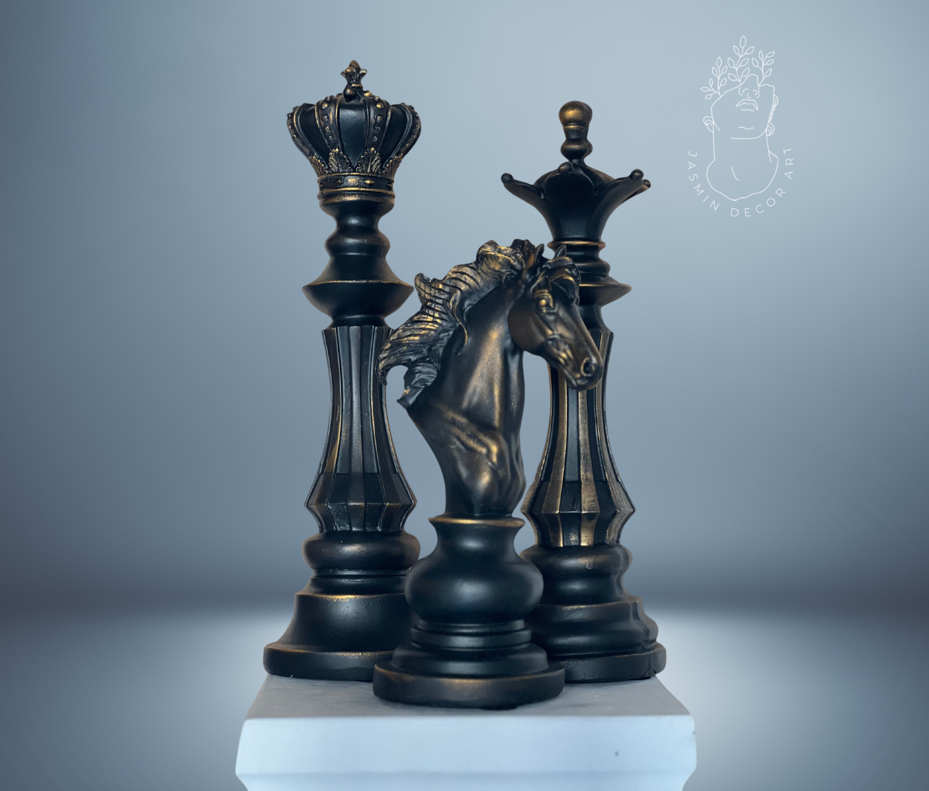 Elegant Chess Statue Set, Chess Set of 3, Knight, King, Queen