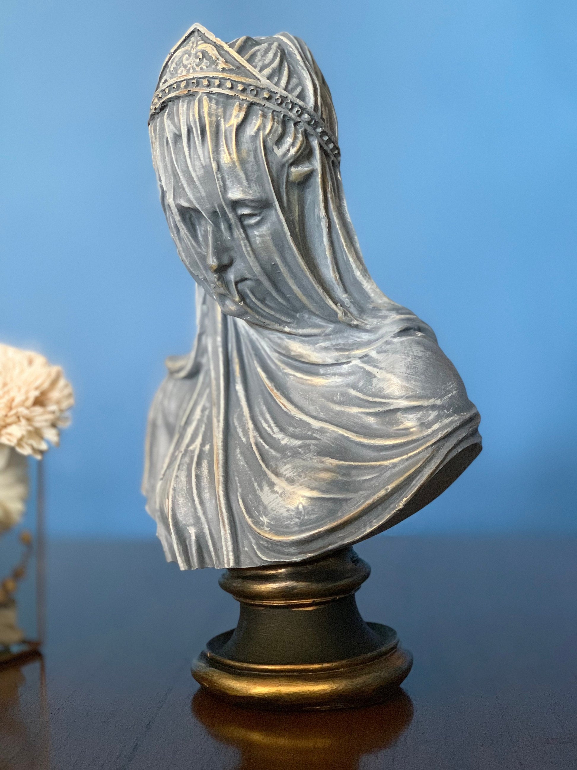 The Veiled Lady Statue, Large Virgin Lady Sculpture, Vintage Antique Bust Statue, Christian Figurines, Veiled Woman Statue, Veiled Virgin