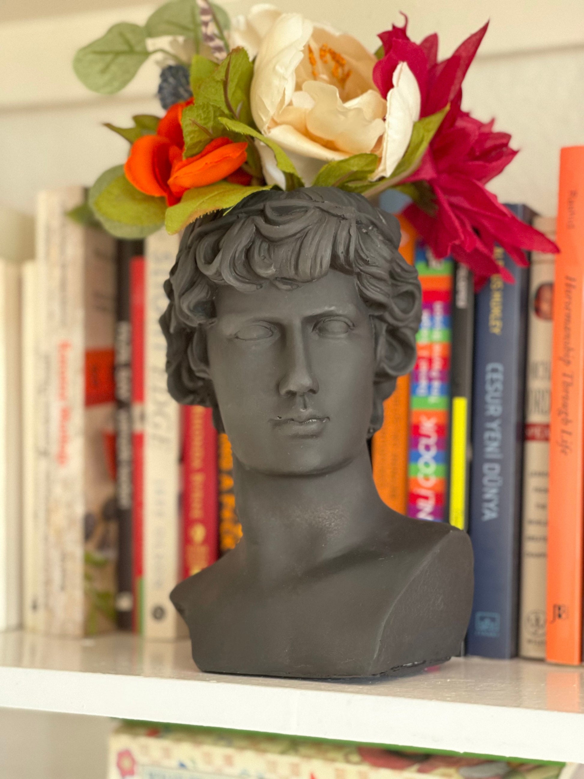 Greek Goddess Male Statue Head Planter, Flower Planter, Ancient Head Sculpture Vase, Roman Venus Vase, Ceasar Bust Planter Mother's Day Gift