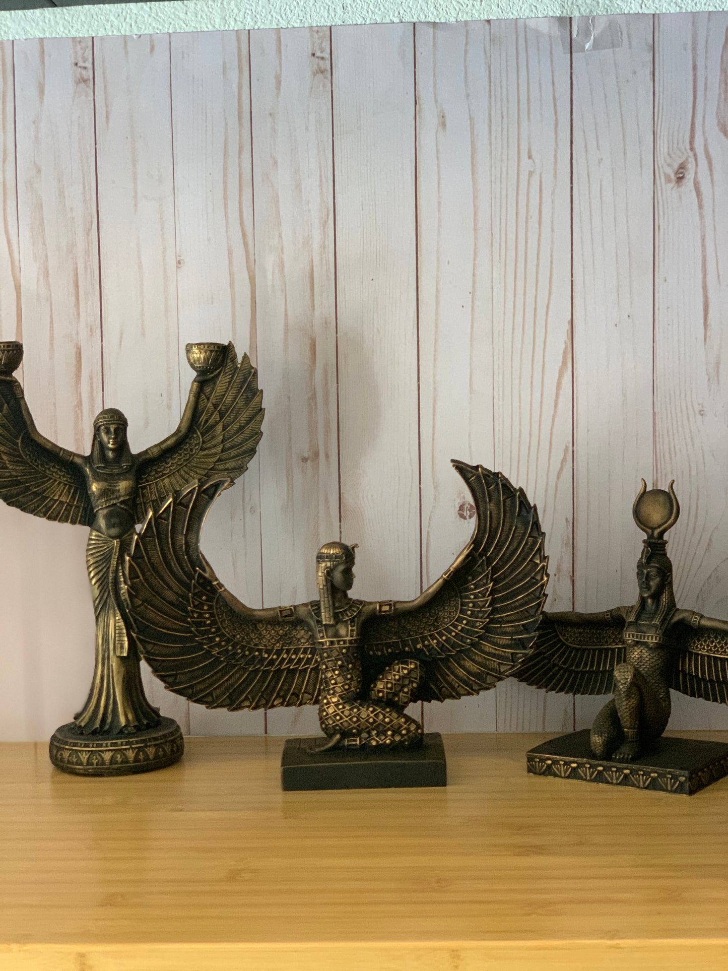 Egyptian Goddess Isis Open Wings with Gold Leaf Hand Painted Statue